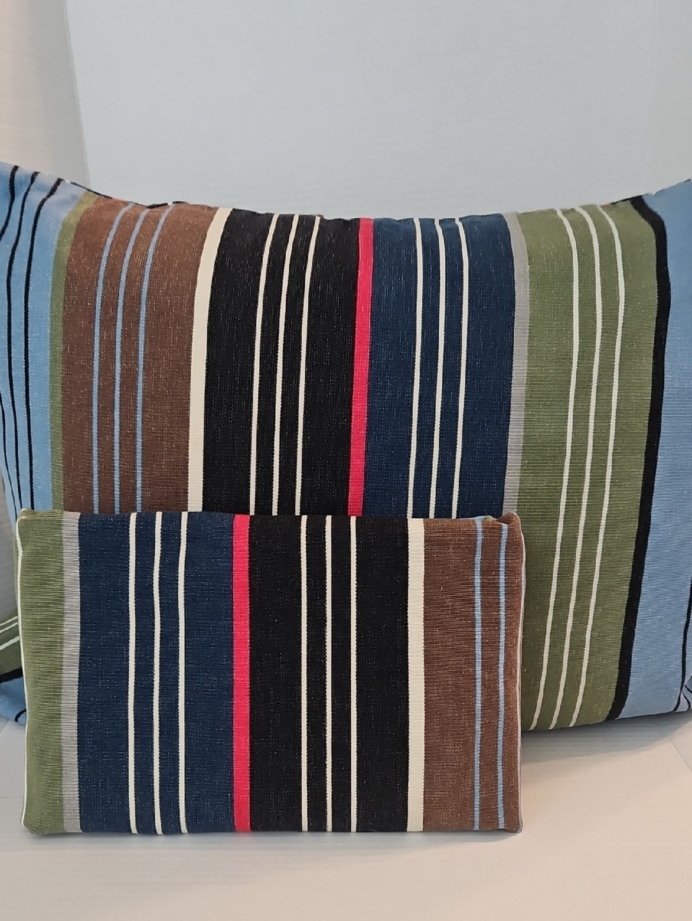 Pottery Barn Teen North Shore Blue Olive Green Striped Standard Pillow Sham Set